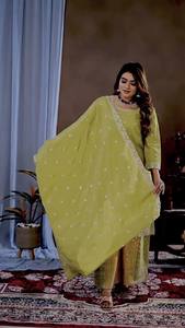 ชุดเสื้อผ้า3ชิ้นผ้าไหมไชน์แท้มาใหม่ล่าสุดชุดคู่เคอร์ติปักลายเย็บลำดับลำดับงานเย็บปัก - Product Image 3