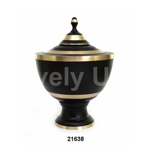 Jet <b>Black</b> Metal Brass Cremation Adult Burial Urn <b>for</b> Human Ashes Free Velvet Bag - Product Image 1