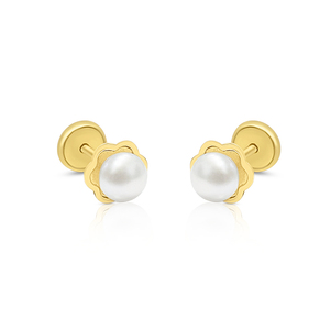 Hexagon <b>Gold</b> <b>Earrings</b> with Natural Pearl Elegant Pearl Jewelry - Product Image 1
