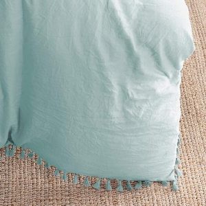 Juego de funda nórdica de algodón 100%, juego de cama con borlas blancas, funda nórdica con borlas bohemias, ropa de cama de granja, juego de cama con borlas para el hogar y el Hotel - Product Image 3