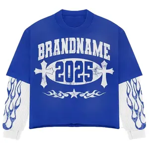 Camiseta gráfica con serigrafía personalizada de fabricante OEM, camiseta de manga larga de doble capa para hombre de peso pesado 100% - Product Image 1