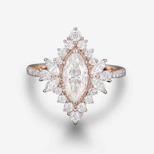 1 quilate corte Marquesa Original Moissanite Halo Cluster anillo de compromiso estilo Casual boda diamante joyería para mujer regalo - Product Image 2