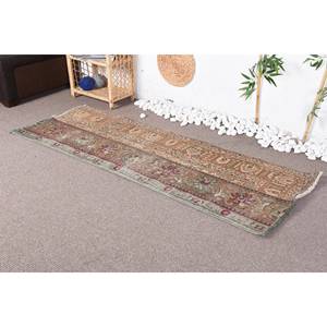 Alfombra de lana de pelo medio ecológica clásica de retales marrón verde 2,4x6,6 pies estilo bohemio comedor Rectangular a rayas abstracto - Product Image 3