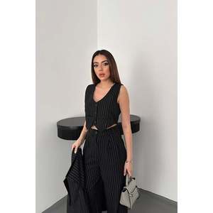 Traje de Chaqueta y Pantalón con Rayas Negras - Negro - Product Image 3