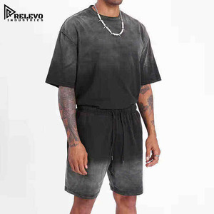 ชุดวอร์มผู้ชายผ้าฝ้าย 100% ล้างสีแบบ Acid Wash เสื้อและกางเกงขาสั้น 2 ชิ้น ชุดเซ็ตคู่ สามารถสกรีนโลโก้ได้ สวมใส่สบาย - Product Image 3