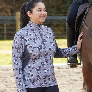 เสื้อผ้าขี่ม้าของผู้หญิงเสื้อฝึกขี่ม้าชั้นฐานแขนยาวทำจากผ้าให้เป็นเส้นๆ - Product Image 6