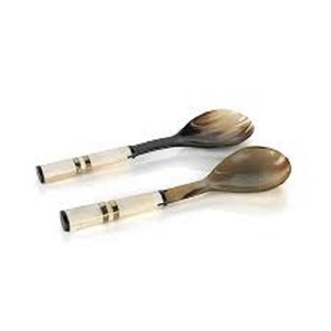 Unique Handmade Buffalo Horn With Custom Handle <b>Salad</b> <b>Spoon</b> Forks <b>Salad</b> Servers Set of 2 for Kitchenware <b>Salad</b> Serving Cutlery - Product Image 1