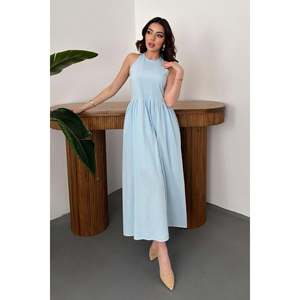 Baby Blue Smocked Back Linen <b>Dress</b> - Baby Blue - Product Image 1