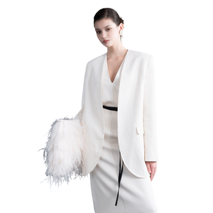 Trajes de mujer Blazers Alta calidad Pera Blazer sin cuello de un solo pecho Bolsillos Bolsas de ropa Whiteant Vietnam - Product Image 1