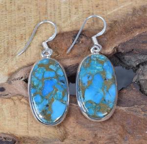 Boucles d'oreilles pour femmes Boucles d'oreilles en argent sterling massif 925 Turquoise naturelle Boucles d'oreilles en argent faites à la main Bijoux en argent massif 925 Timbre Bijoux - Product Image 4