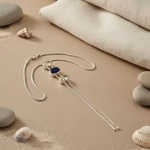 Collier en argent 925 avec pierre précieuse pour femmes, à porter tous les jours, boucles d'oreilles pendantes tendance - Product Image 2