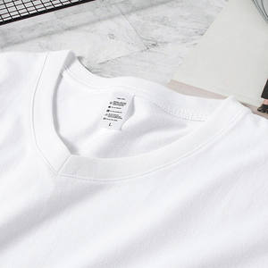 OEM logo 250gsm 100% algodón mujeres cuello en V liso manga corta Camiseta logotipo impreso en blanco Unisex camiseta para hombres - Product Image 6
