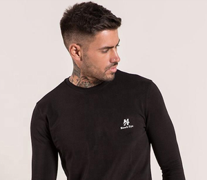 Black Color Long Sleeve Ribbed Cuff <b>Curved</b> <b>Hem</b> <b>Men</b> <b>T</b>-<b>shirt</b> High Quality 65% Polyester 35% Cotton 140gsm Black Colour <b>t</b> <b>Shirts</b> - Product Image 3