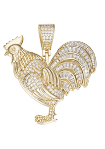 Pendentif coq en moissanite baguette plaqué argent 925 et rhodium, style hip-hop, moissanite VVS, cadeau unisexe - Product Image 2