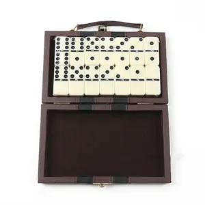 Juego de Dominó de Melamina en Caja de Cuero Marrón Marfil, 28 Piezas, Juego de Regalo para Fiestas, Material Plástico para Juego Casual - Product Image 3