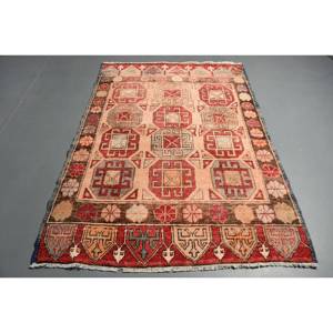 Alfombra clásica de lana rojo Beige 4,6X6,4 pies estilo Kilim área grande alfombras rectangulares turcas respaldo de látex para pasillo 10mm de espesor - Product Image 1