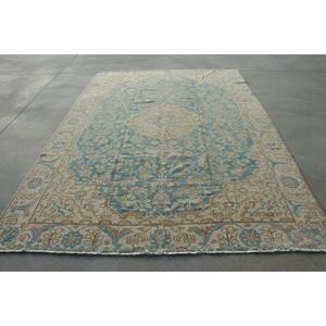 Alfombra Vintage Extra Grande de 7.1x10.1 pies, Alfombra Turca Azul Sólida - Product Image 1