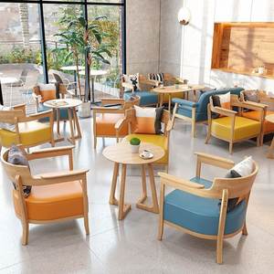 Modern Solid Wood <b>Restaurant</b> Furniture <b>Set</b> Upholstered Booth Seating Round Table Cafe Dining <b>Set</b> Commercial - Product Image 1