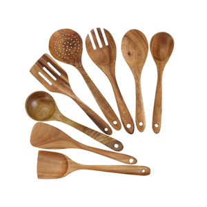 Cuillères en bois d'acacia de haute qualité, lot de 8, pour la cuisine, ensemble de cuillères en bois de style campagnard pour la cuisine, fabriqué au Vietnam - Product Image 1
