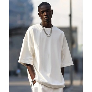 100% coton et bambou T-Shirt confortable tissu éponge écologique 220g doux imprimé motif col rond pour hommes - Product Image 2