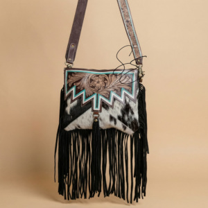 Handcrafted Cowhide Fringe Sling <b>Bag</b> Western Tooled Leather Crossbody <b>Boho</b> Tassel <b>Bag</b> for Women Turquoise <b>Bag</b> Cowgirl Purses - Product Image 3