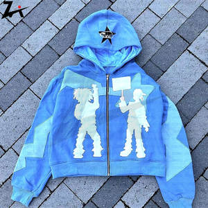 American High Street Trend Jacket Hombres Creativo Bordado Cremallera Sudadera con capucha Harajuku Moda Retro Sudadera de gran tamaño - Product Image 1