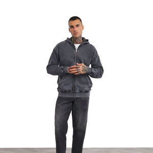 OEM Custom Men's Oversized Hoodie Heavyweight Cotton <b>Blend</b> Distressed Streetwear Vintage Washed Loose Fit Hoodies - Product Image 4