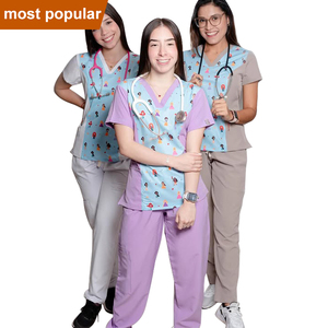 Yuhong nuevo diseño encantador Floral <span class=keywords><strong>Animal</strong></span> impreso enfermería Scrub Top dentista clínica ropa de trabajo médico impreso Top mujeres Scrub Set - Product Image 1