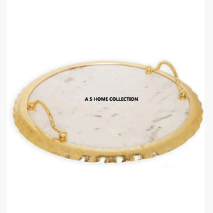 Metal de color dorado de alta exigencia con patas decorativas y asas laterales Bandeja de servicio de forma redonda Venta directa de fábrica - Product Image 4