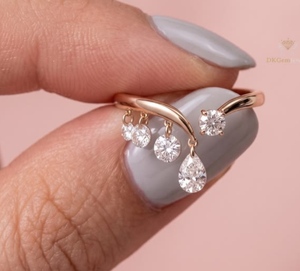 Women's 18K Yellow Gold Pear And Round Cut Open Ended <b>Crown</b> Filled Lab Grown Diamonds IGI Certified Classic Engagement <b>Ring</b> - Product Image 2