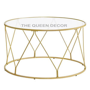 โต๊ะกาแฟสีทองทรงกลมที่ทันสมัยพร้อมกรอบแก้วและโลหะโต๊ะซ้อนสไตล์คลาสสิกประกอบง่ายสำหรับห้องนั่งเล่น - Product Image 1