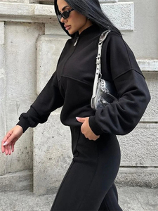 Fournisseur en gros Survêtement Sweat à capuche zippé pour femme Tenue deux pièces | Veste sweat et pantalon de survêtement à jambe droite - Product Image 4