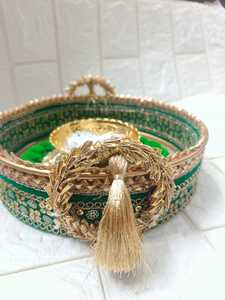 Ensemble de plateaux de cérémonie Haldi Mehndi Thali de mariage décoratif avec bol et applicateur Pithi Kumkum Dholki Tray Fonction traditionnelle - Product Image 6