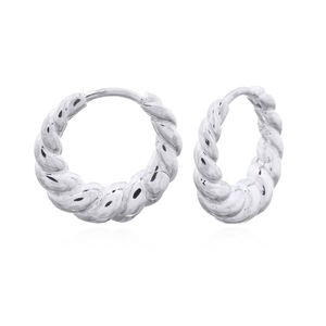 925 Sterling Silver Croissant Twisted Round <b>Hinged</b> Hoop Earrings for Women's Party & Gift Direct From Thailand Retailers - Product Image 2
