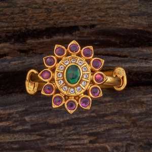 Vintage Silver Temple <b>Finger</b> <b>Ring</b> Bohemian Religious Flower Design Ruby-Green Stone Gold Polish Cluster Inlay 165277 Wedding - Product Image 1