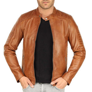 Stylish Men's Slim Fit Orange Leather Jacket Front Logo Stand Hooded <b>Long</b> <b>Canvas</b> Waterproof Outdoor Motorcycle Fashion Design - Product Image 4