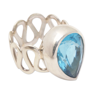 Precio de fábrica Plata de Ley 925 Anillo de declaración minimalista Facetado en forma de pera Topacio azul Fiestas de moda únicas Cristianas - Product Image 2