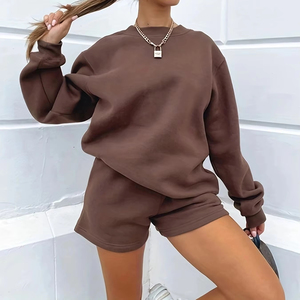 New Stylish Design Long Sleeves Shirt Short Custom Casual Loose 2 Piece Set Women <b>Top</b> Quality Wholesale Women's Sets - Product Image 1