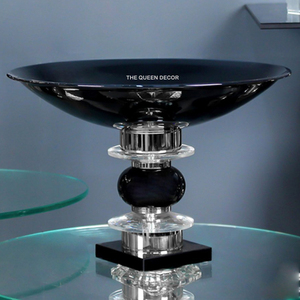 Bol décoratif de forme ronde, élégant, dernier cri, design tendance, finition brillante noire et argentée - Product Image 1