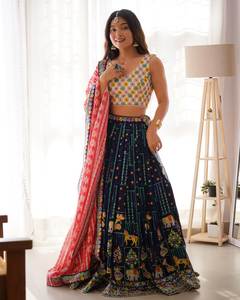 Lehenga Choli Dupatta indien prêt-à-porter, très vendu, en géorgette avec des sequins, pour mariage, fête, tenue Bollywood, séchage rapide - Product Image 3