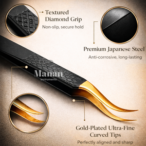 Pince à épiler pour cils plaquée or à pointe incurvée, outil professionnel d'extension de précision à pointe lisse, poignée antidérapante - Product Image 3