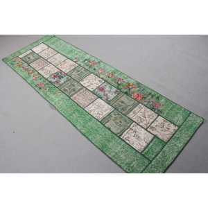 พรมตุรกีโบราณ ขนาด 2.4x7.3 ฟุต (73x223 ซม.) พรมขนสัตว์สีเขียว - Product Image 2