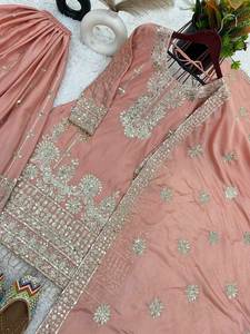 Nouvel arrivage de bloc de main complet spécial mariée imprimé sur toute la séquence travail O cou à manches longues pakistanais Sharara Salwar Kameez - Product Image 4
