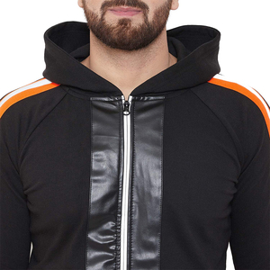 Men's Black Hooded Tracksuit With Orange Stripes Full Sleeve Zipper Sporty Sweat Suit Autumn Wear Regular Fit Side Pockets - Product Image 6