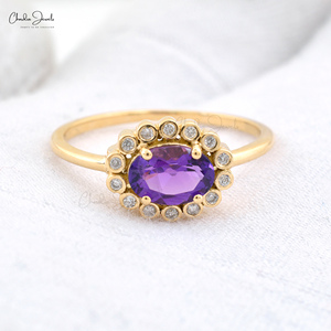 <b>Top</b> Quality 7X5MM Oval Cut Gemstone Purple Amethyst Ring 14k Yellow Gold <b>Women</b> Fine Jewelry Diamond Engagement Rings Wholesale - Product Image 4
