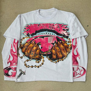 T-shirt surdimensionné à manches longues de style streetwear, imprimé en sérigraphie double couche vintage personnalisé de haute qualité, délavé au soleil, style boxy, grammes - Product Image 1