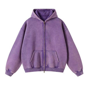 Sudadera de Alta Calidad Personalizada con Cierre, Lavado Ácido, Bordada, Decolorada por el Sol, con Bolsillos Desgastados, Estilo Vintage Urbano, Felpa Lisa Teñida - Product Image 1