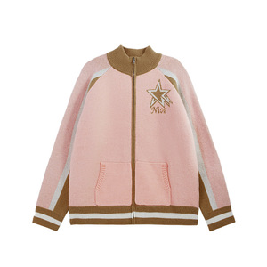 Streetlab Color <b>Block</b> Mock Neck Zip Up Cardigan Sweater Women Autumn Winter Knit Patchwork Embroidery High Street Style - Product Image 2