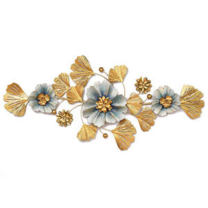 Décoration murale en métal 3D moderne de luxe en forme de feuille de Ginkgo, sculpture murale bleue et dorée, grande sculpture murale pour salon, hôtel, décoration de la maison - Product Image 1