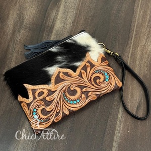 กระเป๋าคลัทช์สายหนังหนังวัวแท้มีพู่สี่เหลี่ยมกระเป๋าใส่โทรศัพท์ของผู้หญิงทรงซองจดหมาย - Product Image 1